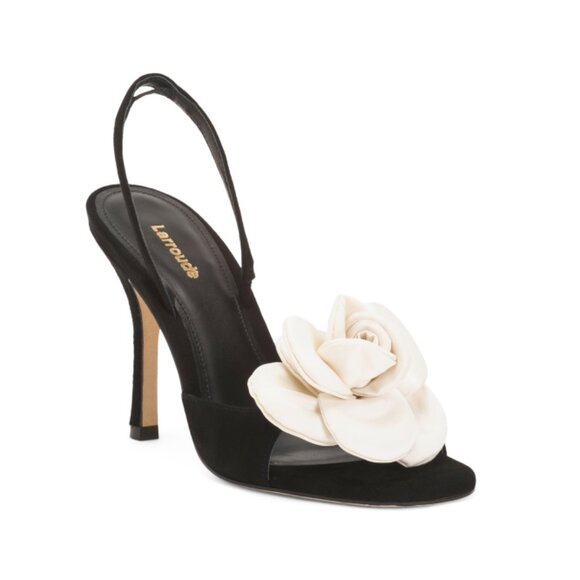 LARROUDE Black/ivory Handmade In Brazil Suede Salma Floral Embellished Sandals - Picture 1 of 2